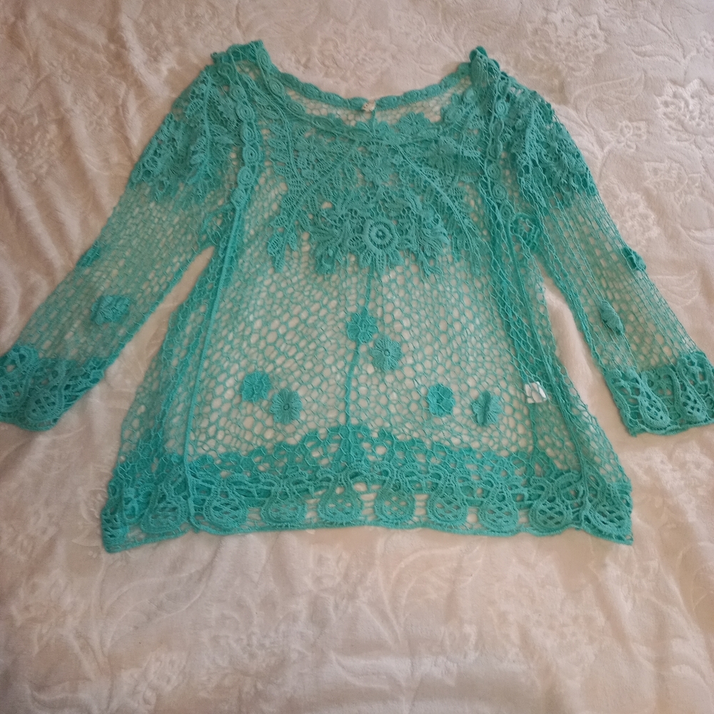 Turquoise Crochet long sleeve